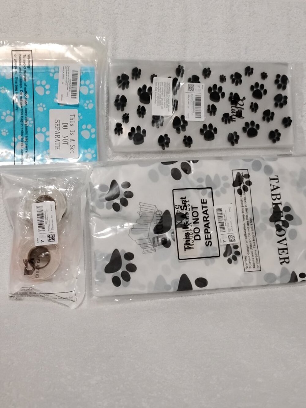 ALL NIP Paw Print Tablecloth Treat "Thank You" Stickers Party Supplies Bundle
